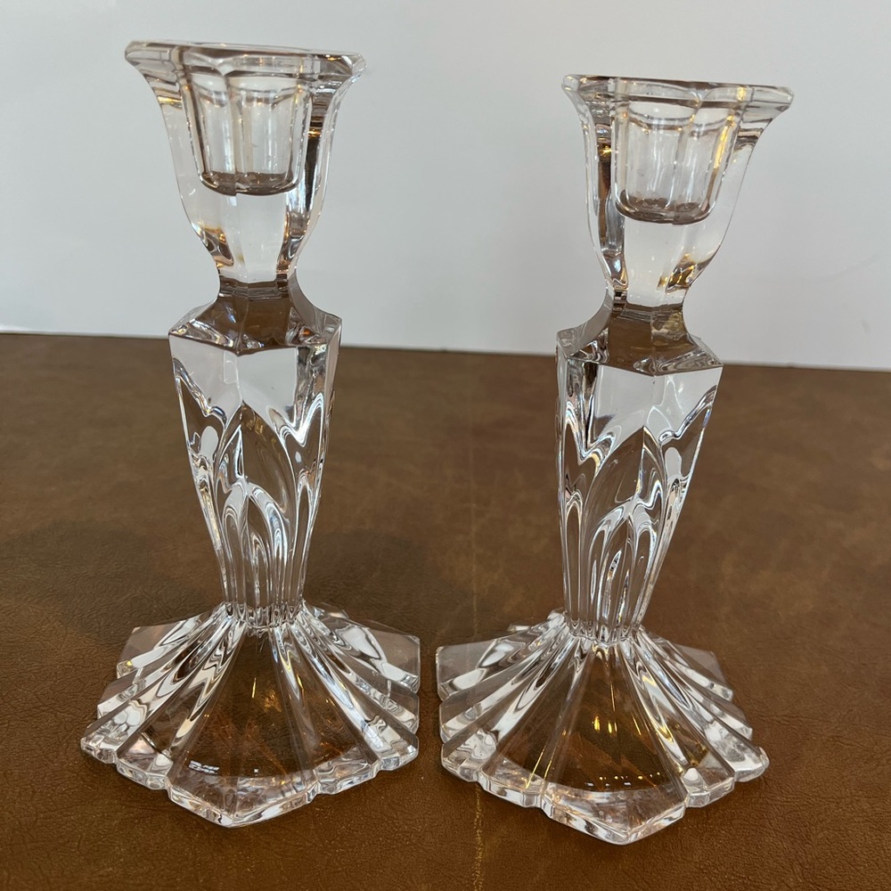 Vintage Hexagonal Crystal Candlestick Holders